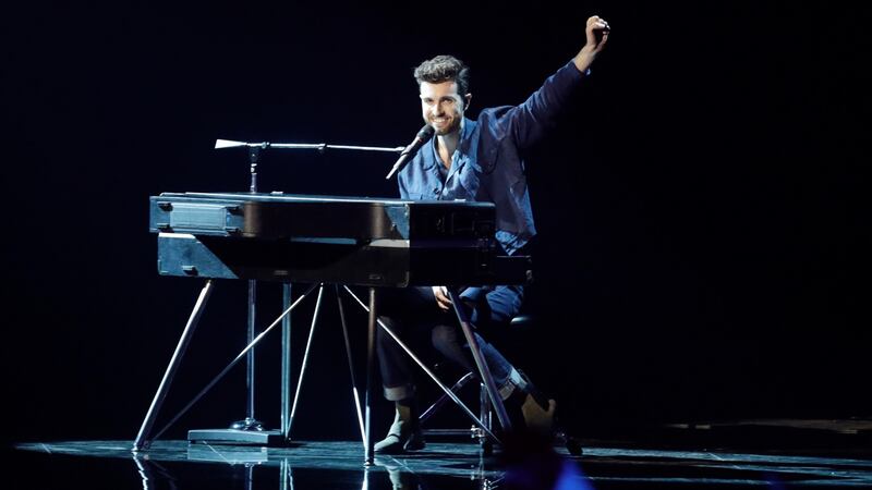 Duncan Laurence of the Netherlands performs during the 2019 Eurovision Song Contest. Photograph: AP Photo/Sebastian Scheiner