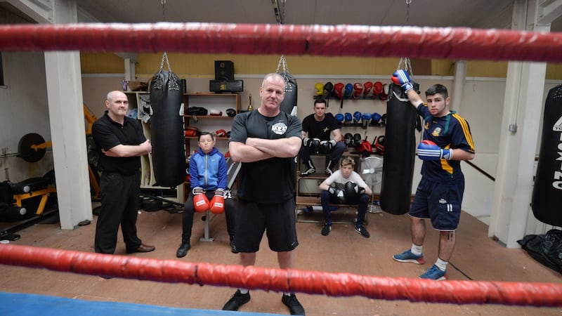 Brian O’Reilly, Brian Ward, Philip Rooney, Pierce Sherry, Michael Ward, and Johnny Joyce at the Navan boxing club.  Photograph: Alan Betson