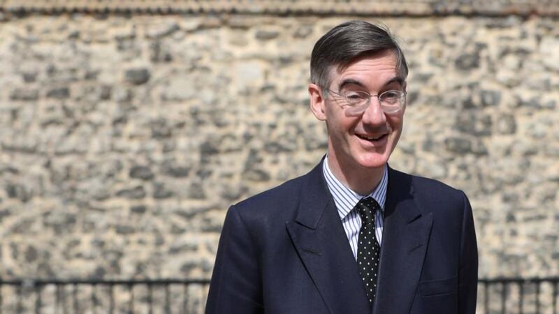 Brexiteer: the influential Conservative MP Jacob Rees-Mogg talks to the media after David Davis’s resignation. Photograph: Simon Dawson/Reuters