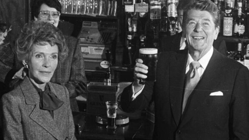 US president Ronald Reagan and his wife, Nancy, in the Ronald Reagan Pub in Ballyporeen, Co Tipperary, in 1984. Photograph: Pat Langan