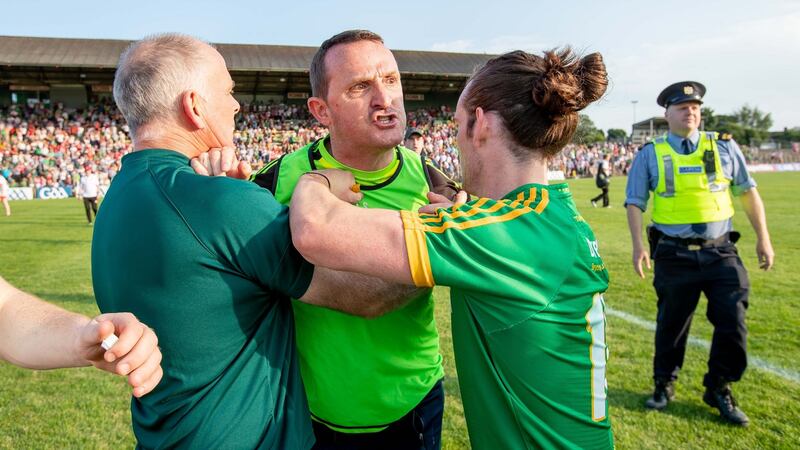 Meath manager Andy McEntee vents his frustration at the officials after Saturday’s match.  Photograph: Morgan Treacy/Inpho