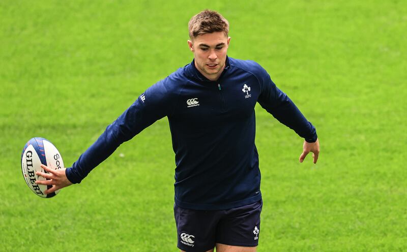 Jack Crowley during the Ireland captain's run at Stade Vélodrome on Thursday. Photograph: Billy Stickland/Inpho