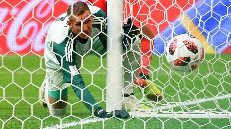 Sweden goalkeeper Robin Olsen  Dele Alli’s second goal. Photograph: Getty Images