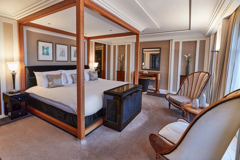 A four-poster bed in the Presidential Suite at the Hotel Adlon Kempinski, Berlin