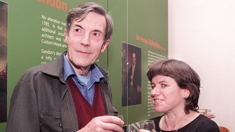 Richard Murphy and Seona Mac Reamoinn at the celebration of the publication of the Oxford Book of Ireland at the Bank of Ireland Arts Centre, Dublin. Photograph: Paddy Whelan