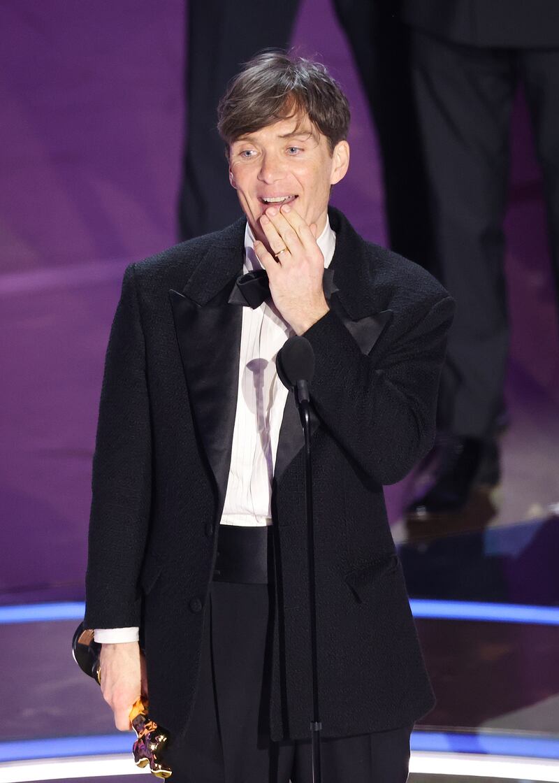 Cillian Murphy accepts the award for best actor in a leading role for Oppenheimer at the 96th Annual Oscars. Photograph: by Rich Polk/Variety/Getty Images
