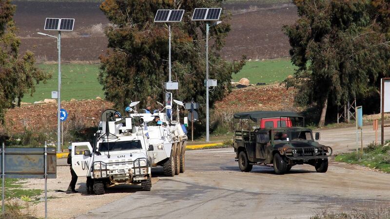 Vehicles of the United Nations Interim Forces in Lebanon (Unifil)  in the southern Lebanese town of Kfar Kila near the border with Israel on January 3rd, 2020. Photograph: Ali Dia/AFP/Getty