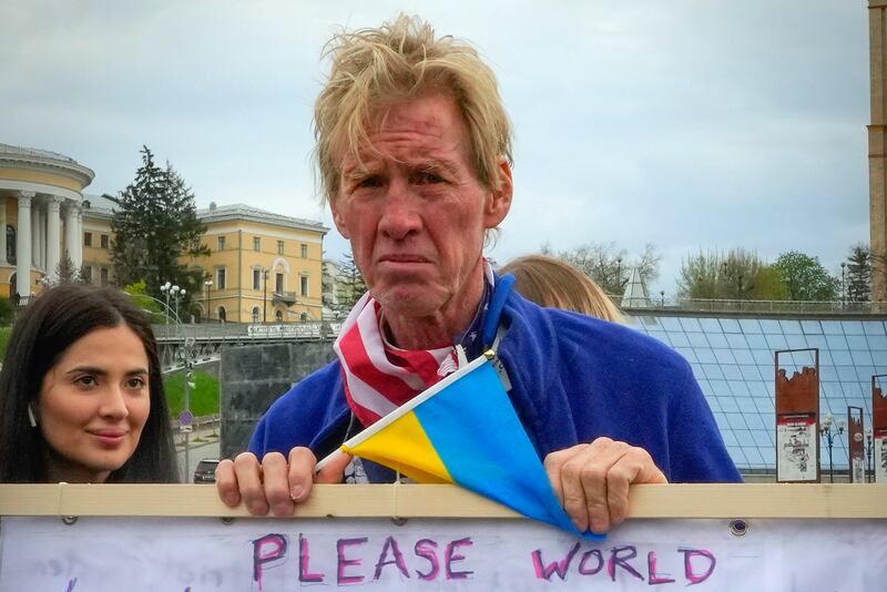 Ryan Wesley Routh takes part in a rally in central Kyiv, Ukraine, in April 2022. Photograph: Efrem Lukatsky/AP