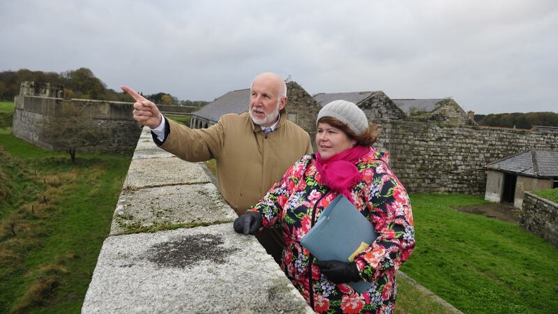 John McMahon, commissioner of public works at the OPW, and Margaret Gormley, chief park superintendent at Phoenix Park, at the Magazine Fort: they are both helping to protect the building. Photograph: Aidan Crawley