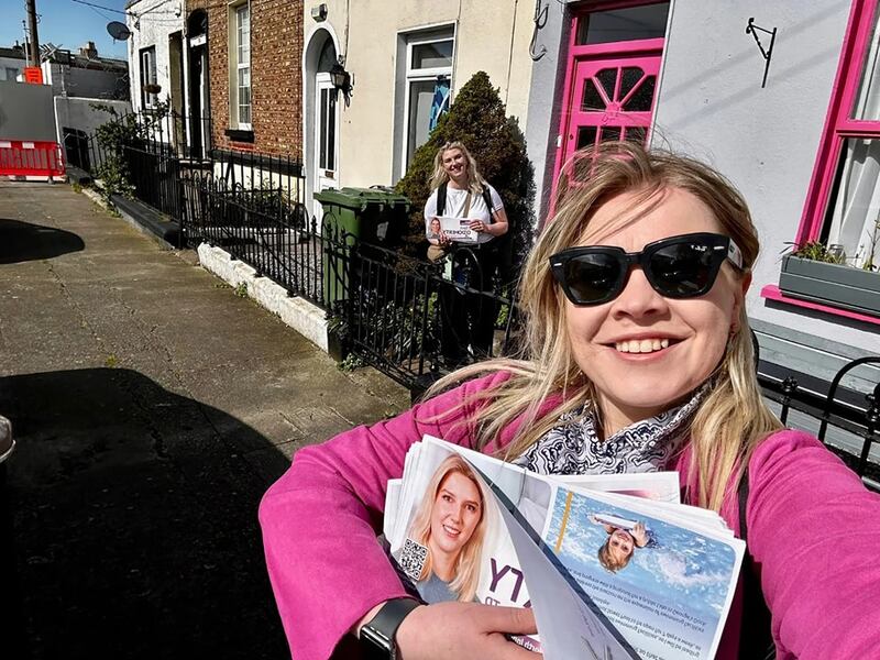 Ellen O'Doherty (in background) canvassing for the Social Democrats in Dublin Central. Photograph: Ellen O'Doherty/Facebook