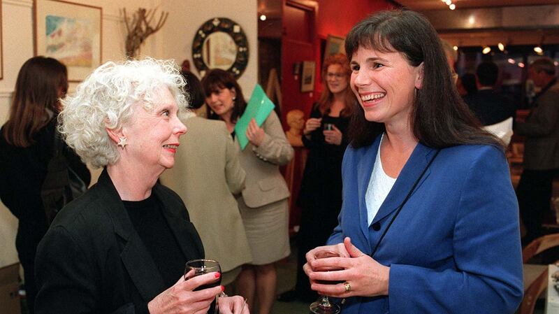 Maryalicia Post, left, and singer Rita Connolly at the opening of the exhibition of paintings by Shaun Davey in the Courtyard Gallery, Monkstown, Co Dublin in 1995. Photograph: Frank Miller