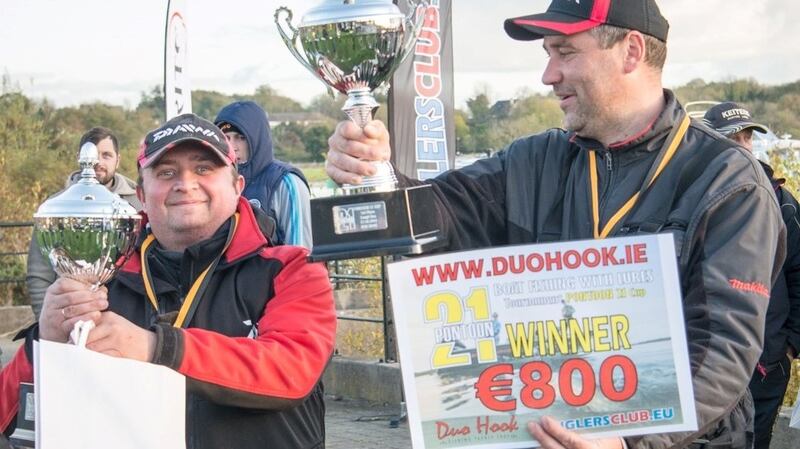 Robertas Trimonis and Dainius Kriugiškis, joint winners of Pontoon Cup pike heat competition on Lough Ree.