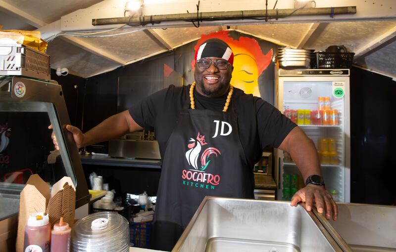 Alistair Jeje describes the meals he grew up on as “African food with a Trinidadian twist”, a style he learned from his mother and incorporates into his cooking today. Photograph: Patrick Browne