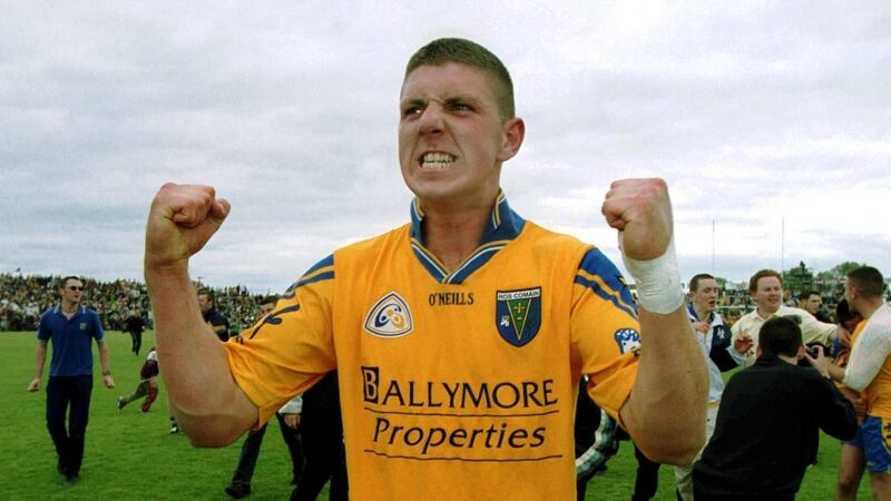 Roscommon’s  Séamus O’Neill celebrates his side’s win over Galway in the 2001 Connacht semi-final at Tuam. Photograph:  Damien Eagers/Sportsfile