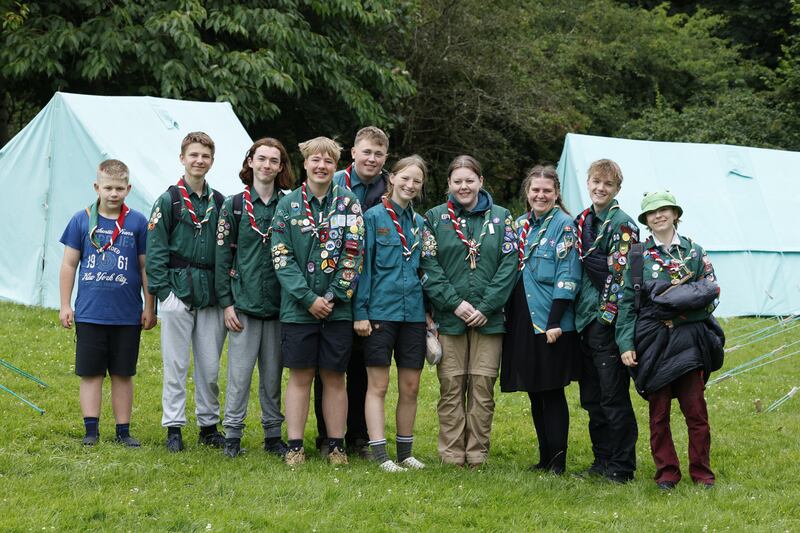 A Danish scout group at Larch Hill for a recent Scouting Ireland event. Pictured are Rikke Skammelsen, Oscar William Heshe, Kristine Pedersen, Jonas Knudsen, Simone Melancton Nielsen, Aya Kolkjær høtoft, Gustav Bjerre Krogh, Malthe Nørmølle Rasmussen, William majgaard Bach and Kristoffer Refstrup Rasmussen. Photograph: Nick Bradshaw