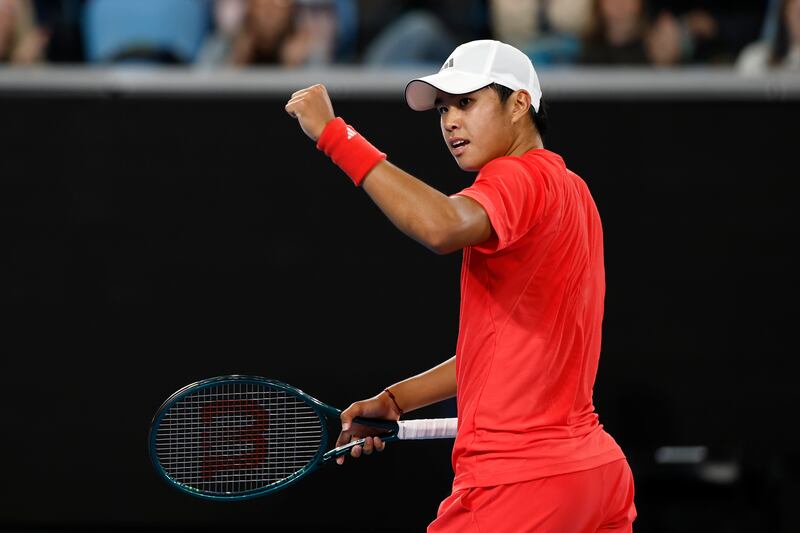 Learner Tien celebrates a point against Daniil Medvedev. Photograph: Daniel Pockett/Getty Images