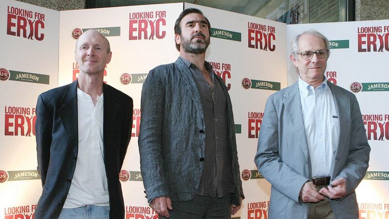 From left: Writer Paul Laverty, former soccer player Eric Cantona and director Ken Loach arrive for the Irish premiere of ‘Looking For Eric’ at the Light House cinema in Dublin, 2009. Photograph: Niall Carson/Riverdance/PA Wire
