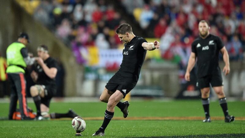 Beauden Barrett missed some vital kicks for the All Blacks as they were beaten by the Lions in Wellington. Photograp: Peter Parks/AFP