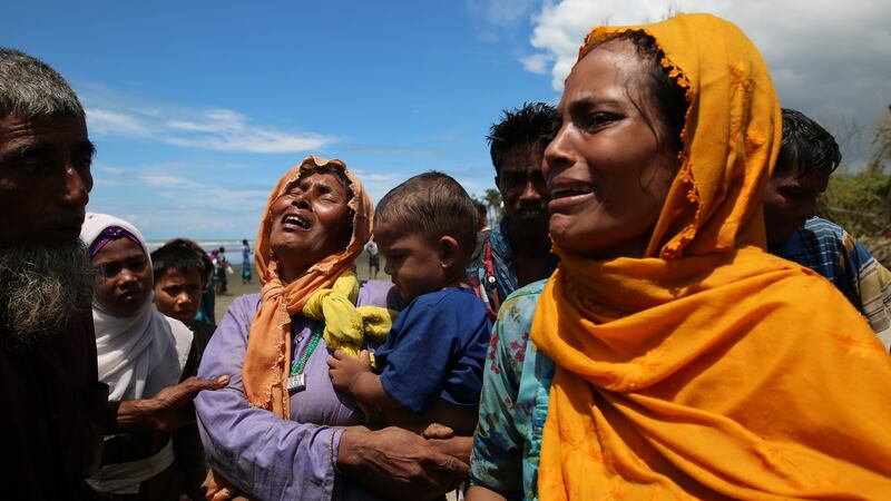 Rohingya Muslims who crossed over from Myanmar into Bangladesh,  after a boat capsized at Shah Porir Dwip, Bangladesh, in  September  2017. Photograph:  Zakir Hossain Chowdhury/Anadolu Agency/Getty Images