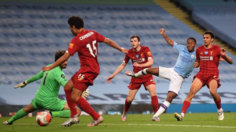 Man City’s fourth defelcts in off Alex Oxlade-Chamberlain. Photograph: Laurence Griffiths/AFP/Getty