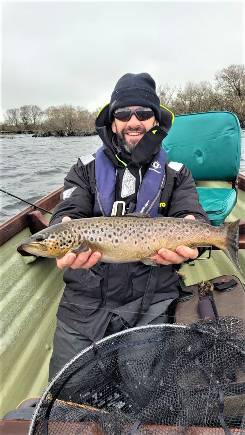 Mikey O’Shea of Upper Caragh Fishery in Kerry with an early-season trout from the Inishgleastai area of Lough Mask.