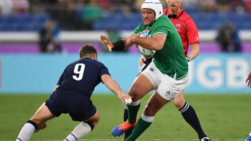 Scotland scrumhalf Greig Laidlaw  attempts to tackle Ireland hooker Rory Best. Photograph: Charly Triballeau/AFP/Getty Images