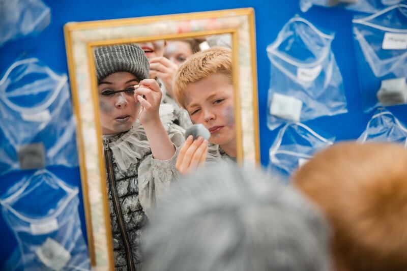 Students from Piccolo Lasso Choir prepare for the finale of Blackwater Valley Opera Festival’s headline opera, A Midsummer Night’s Dream by Benjamin Britten. Conducted by David Brophy, directed by Patrick Mason, and featuring the Irish Chamber Orchestra, it was staged on the grounds of Lismore Castle, Co Waterford. Photograph: Matt Brooker