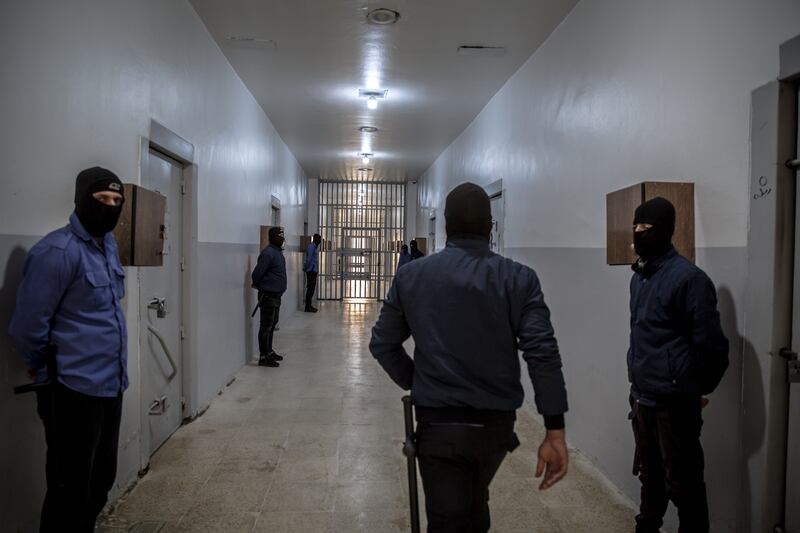 Guards outside cells in Panorama Prison, Hasaka, Syria