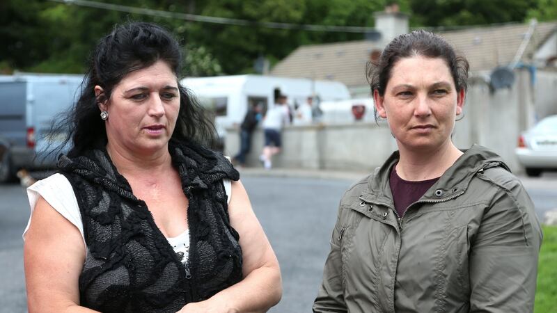 Martina Delaney, a resident, and Bridget Kelly of Galway Traveller Movement, at Cúl Trá Halting site in Galway. Photograph: Joe O’Shaughnessy