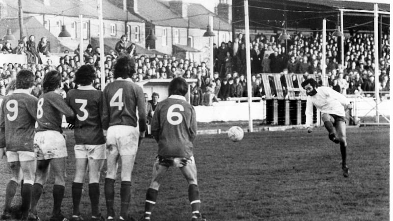 Best takes a free kick against Shelbourne in Harold’s Cross. Photo: Irish Examiner archive