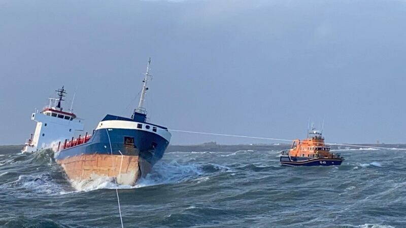 The Rosslare RNLI boat during the operation. Photograph: Dunmore East RNLI lifeboat