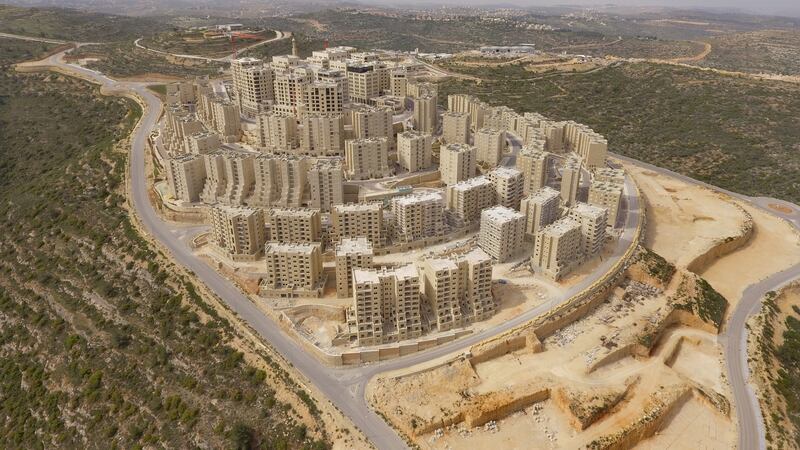 Aerial view of Rawabi, a new, designed city that is the brainchild of Palestinian businessman Bashar al-Masri. Photograph:  Highlight Films/Washington Post via Getty Image