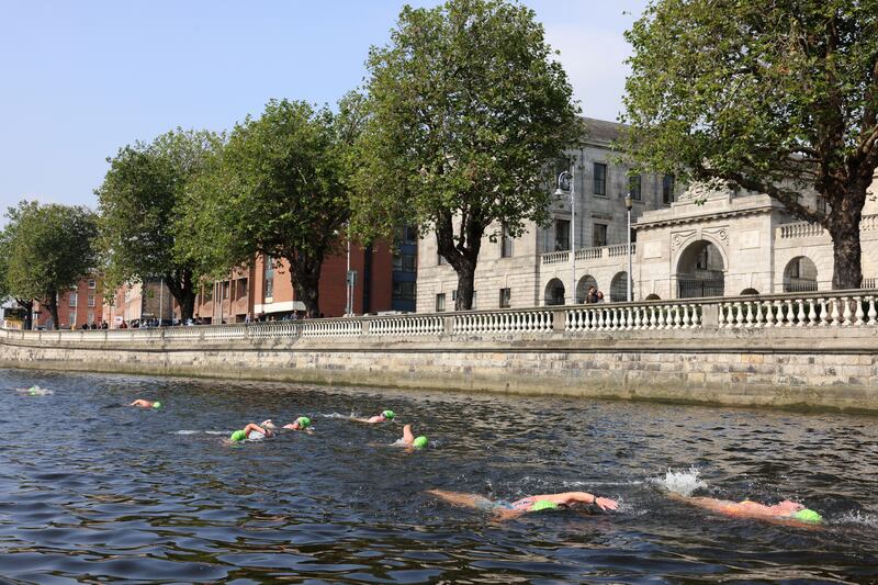 Action from the women’s race during last year's Swim Ireland Liffey Swim. Photograph: Dara Mac Dónaill