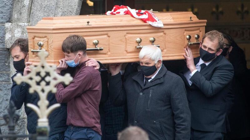 The remains of Harry Byrne (13) are carried from church after the funeral  at the Church of the Assumption, Gowran, Co Kilkenny on Friday. Photograph: Colin Keegan/Collins Dublin