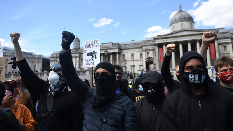 Protestors in Trafalgar square during a Black Lives Matter demonstration in London, Britain, June 13th 2020. Photograph: Neill Hall/EPA