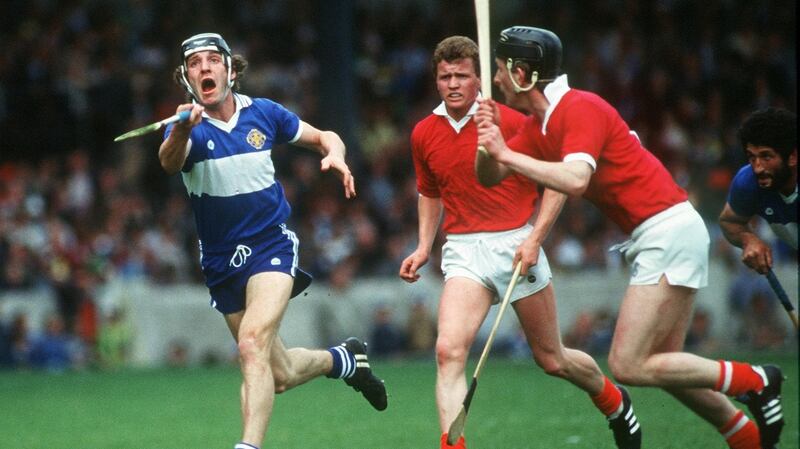 Pat Critchley in action in hurling against Cork in 1984. Photograph: Billy Stickland/Inpho