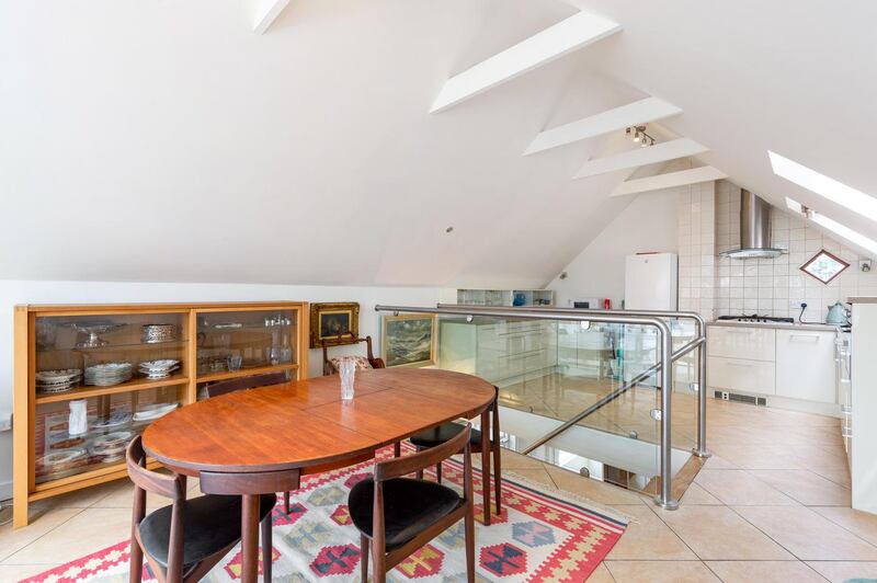 The dining area is upstairs.