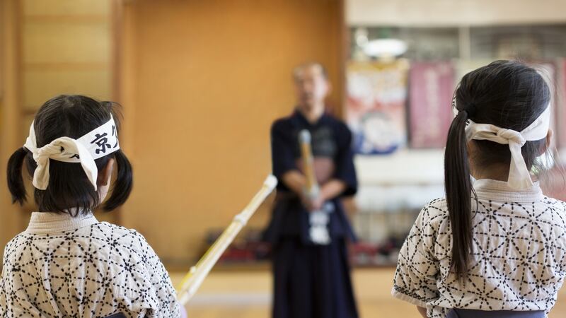 Kendo session in dojo.