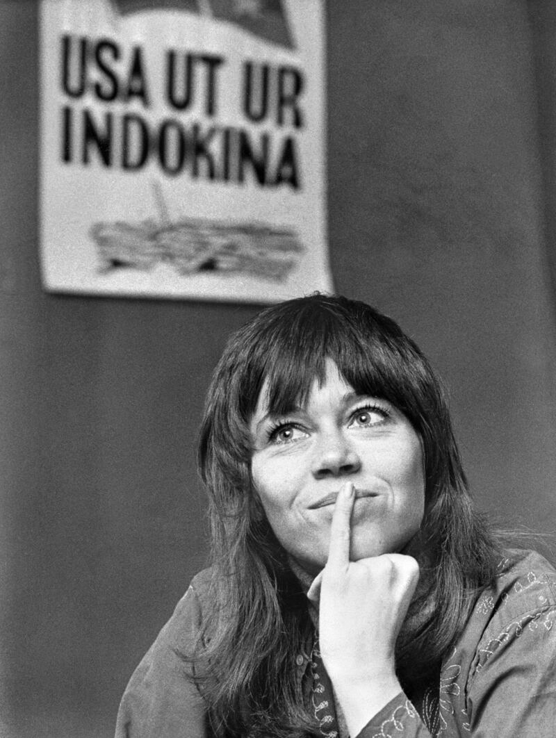 Jane Fonda in Stockholm in December 1972 during a press conference protesting United States military involvement in the Vietnam war.