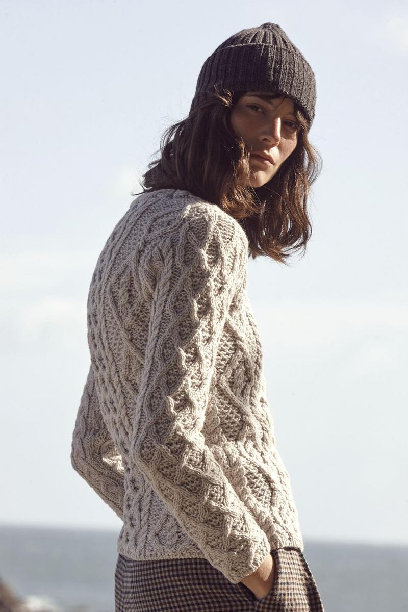 Silver marl Lambay lattice weave cable Aran sweater €94.99