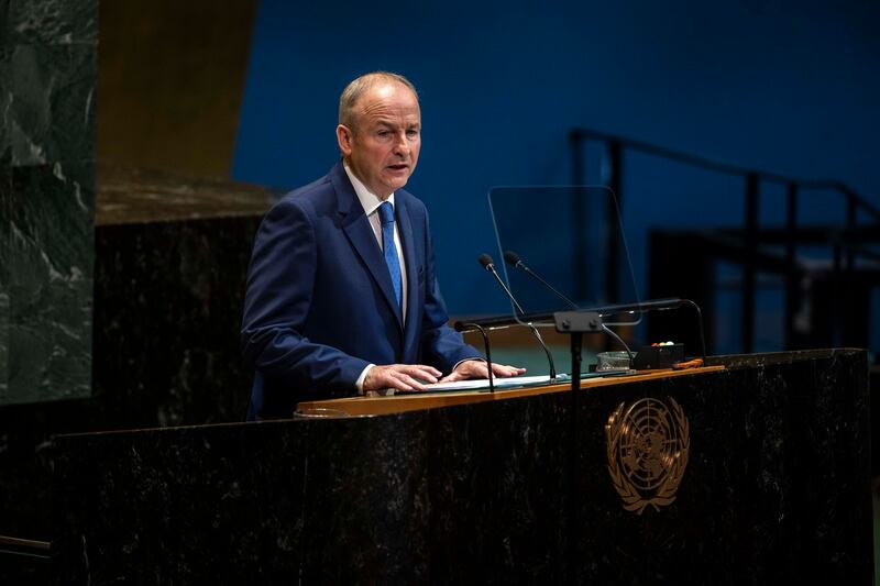 Taoiseach Micheál Martin addresses the United Nations General Assembly in New York on Friday. Photograph: Dave Sanders/The New York Times