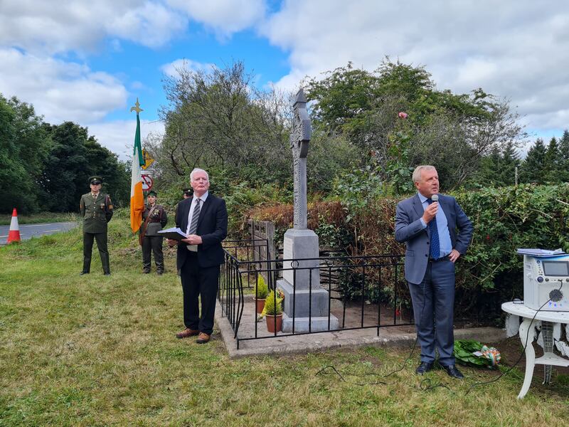 Deputy Michael Creed (right) and Cllr Michael Creed speaking at commemoration.