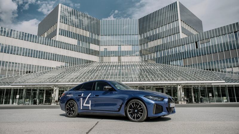 A battery-powered i4 model, which BMW will begin selling in Europe in the autumn. Photograph: Laetitia Vancon/The New York Times