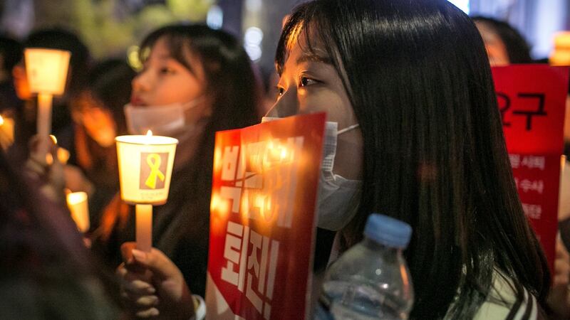 Protesters demand the resignation of South Korea’s president Park Geun-Hye in Seoul on Saturday. Photograph: Jean Chung/Getty Images