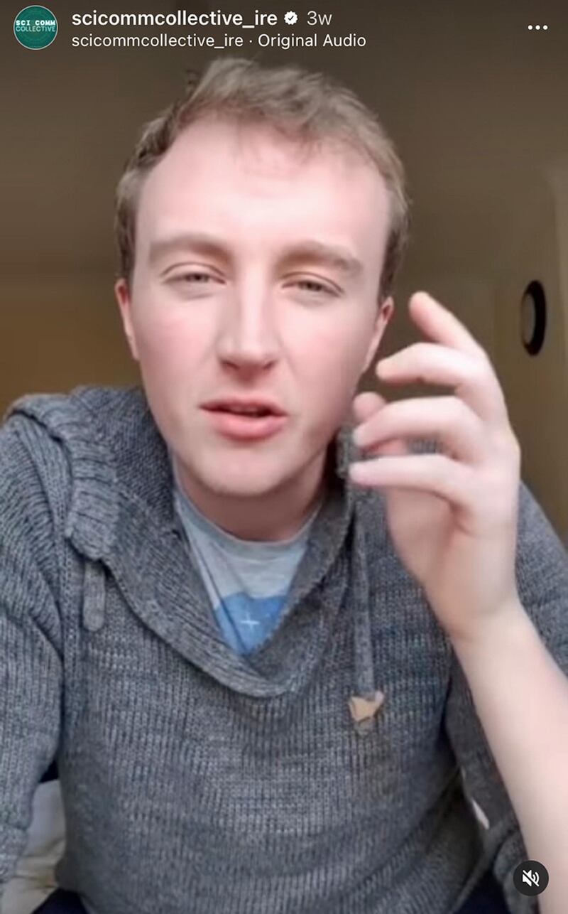 Screengrab from the SciComm Collective Instagram account of Irish scientist Andrew McGovern. Photograph: Department of Health/PA Wire