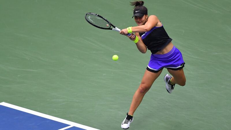 Andreescu hits a return. Photo: Johannes Eisele/Getty Images