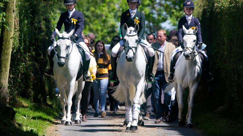 The funeral cortege of Tiggy Hancock (15), led by members of local pony and horse riding clubs from her home to the Church of The Good Shepherd, Lorum, Co Carlow. Photograph: Colin Keegan, Collins Dublin