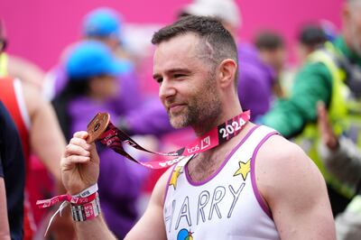 Harry Judd after finishing the London Marathon. Photograph: John Walton/PA
