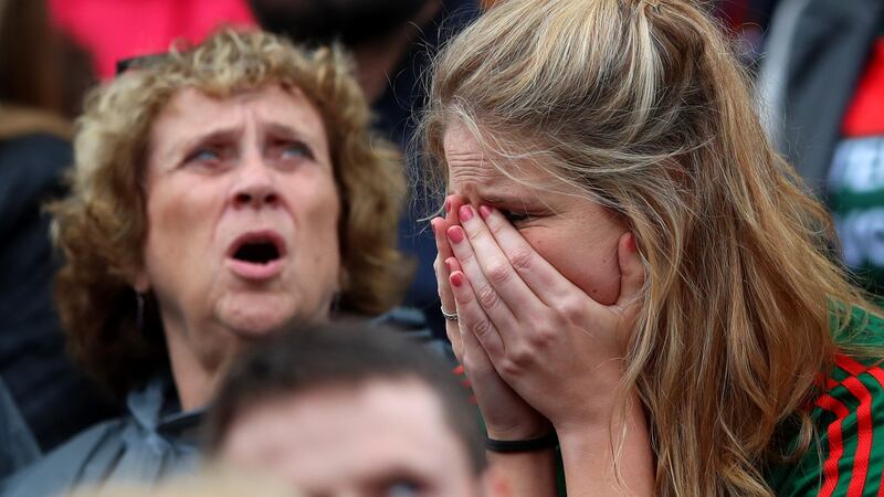 Nervous Mayo fans late in the game. Photo: James Crombie/Inpho