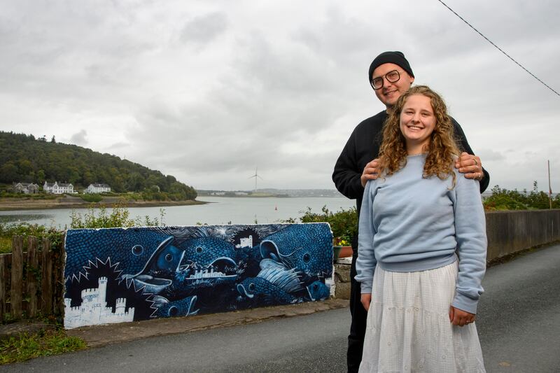 Natalia Lange and Michael Presnal, with a mural Presnal has painted. Photograph: Daragh McSweeney/Provision
